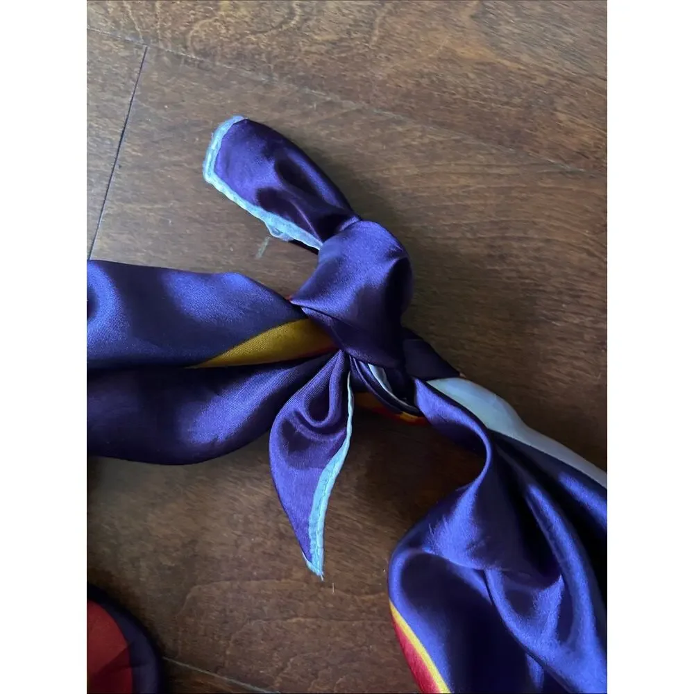 Vintage Bold Purple Scarf with Red, Yellow & White Circular Accents, Hand Rolled
